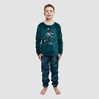 Dream Big Peace Out Little & Kid Boys Plush Crew Neck Long Sleeve 2-pc. Pajama Set