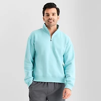 Xersion Quick Dry Cotton Blend Fleece Mens Mock Neck Long Sleeve Active Quarter-Zip Pullover