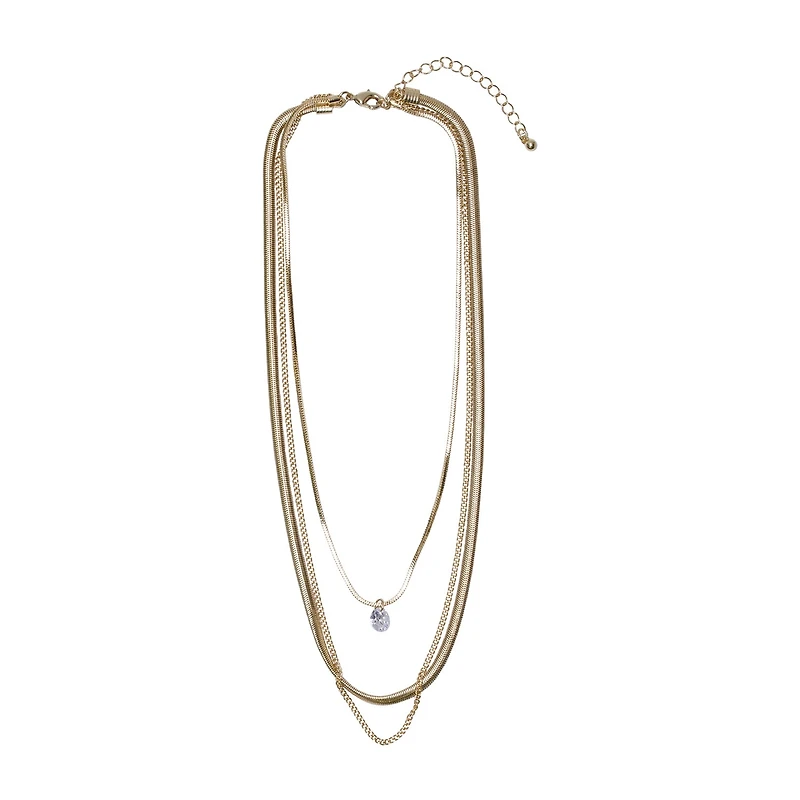 Bold Elements Silver Tone Three Row Womens 15 Inch Cable Chain Necklace