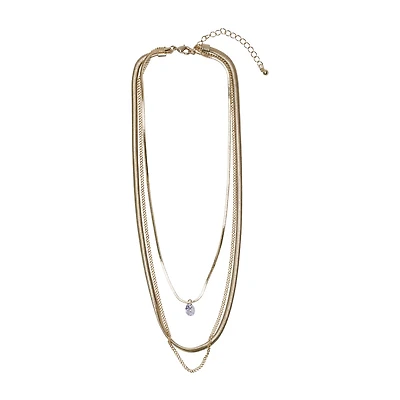 Bold Elements Silver Tone Three Row Womens 15 Inch Cable Chain Necklace