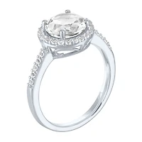 Womens Lab Created White Sapphire Sterling Silver Cocktail Ring