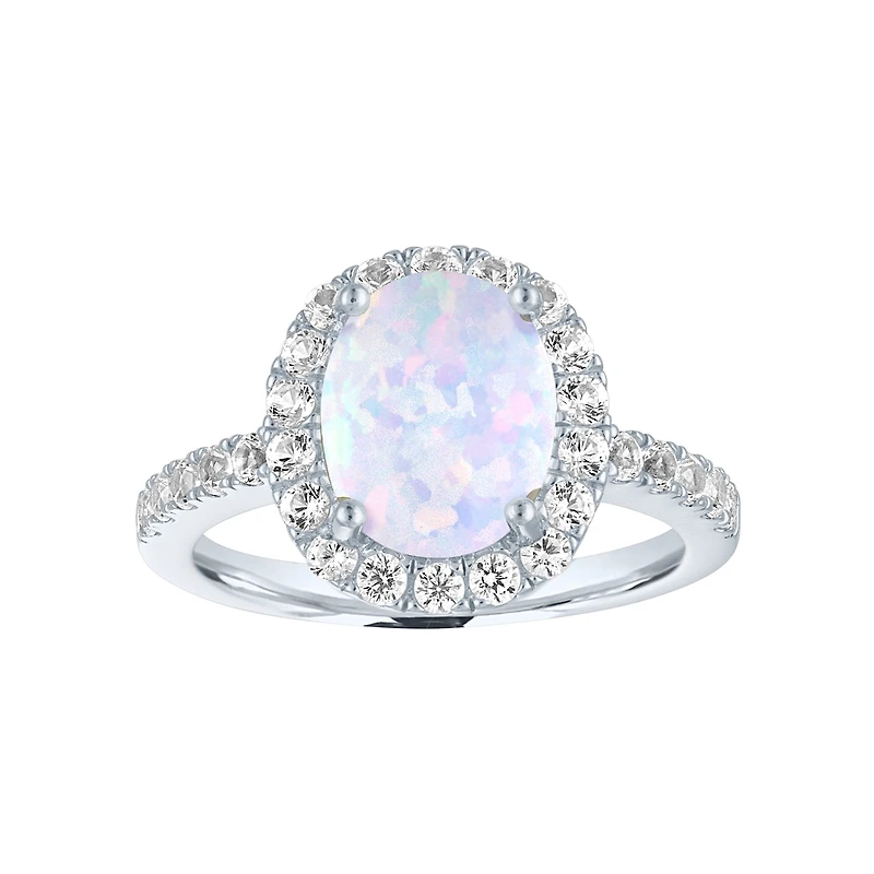 Womens Lab Created White Opal Sterling Silver Cocktail Ring