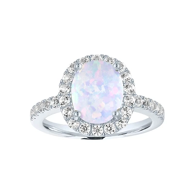 Womens Lab Created White Opal Sterling Silver Cocktail Ring