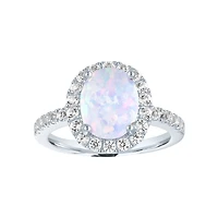 Womens Lab Created White Opal Sterling Silver Cocktail Ring