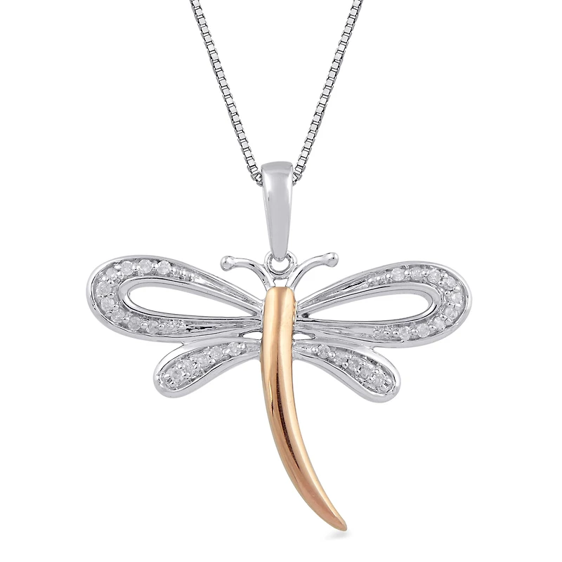 Womens 1/10 CT. T.W. Natural White Diamond 14K Rose Gold Over Silver 18 Inch Pendant Necklace