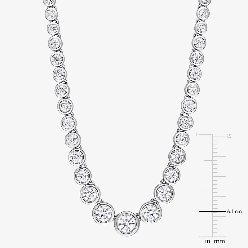 Womens White Moissanite Sterling Silver 17 Inch Tennis Necklace