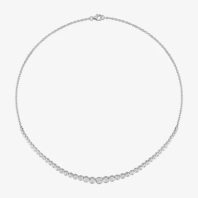 Womens White Moissanite Sterling Silver 17 Inch Tennis Necklace