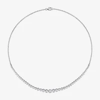 Womens White Moissanite Sterling Silver 17 Inch Tennis Necklace