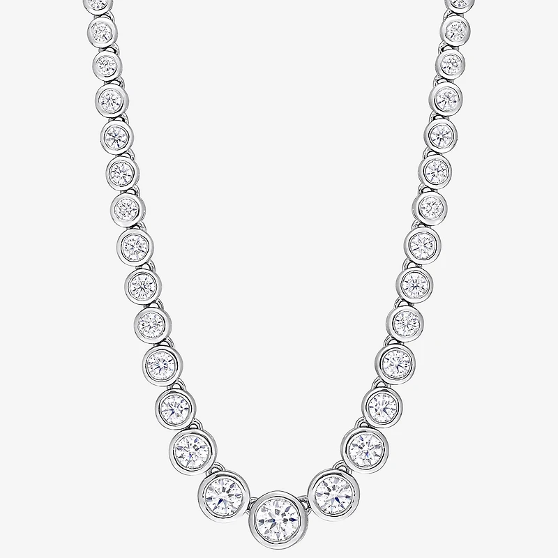 Womens White Moissanite Sterling Silver 17 Inch Tennis Necklace