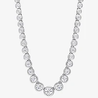 Womens White Moissanite Sterling Silver 17 Inch Tennis Necklace