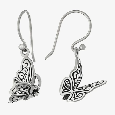 Bali Inspired Womens Sterling Silver Butterfly Drop Earrings