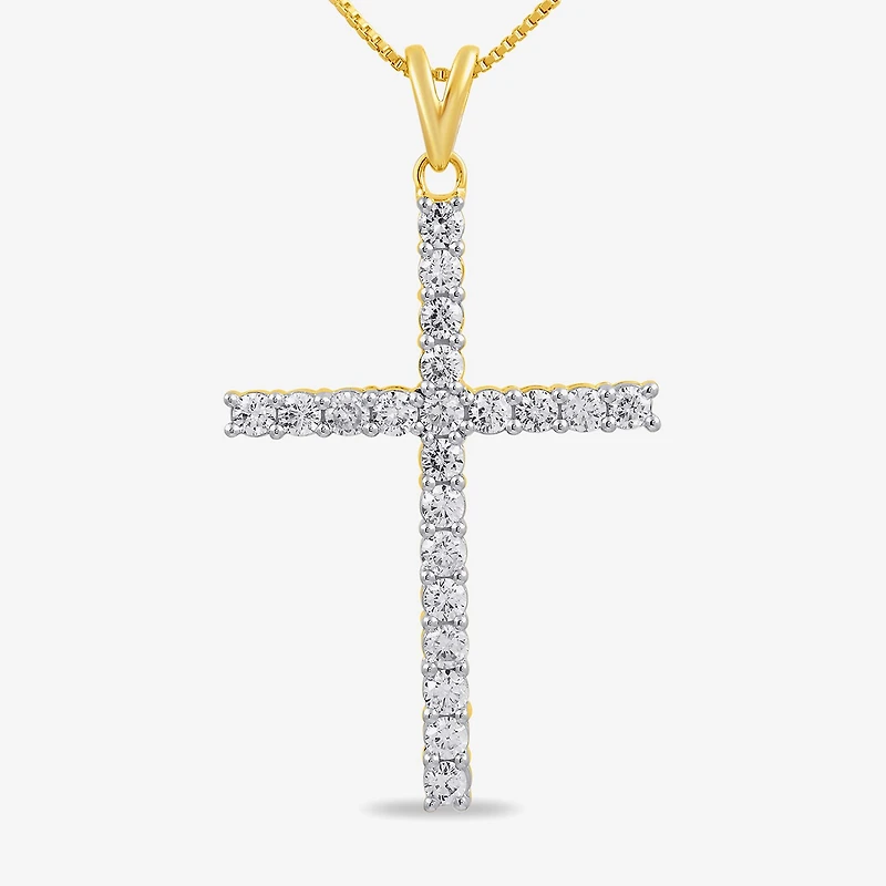 Womens 1 CT.T.W. Natural Diamond 14K Yellow Gold Cross Pendant Necklace