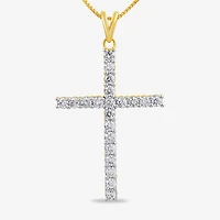 Womens 1 CT.T.W. Natural Diamond 14K Yellow Gold Cross Pendant Necklace