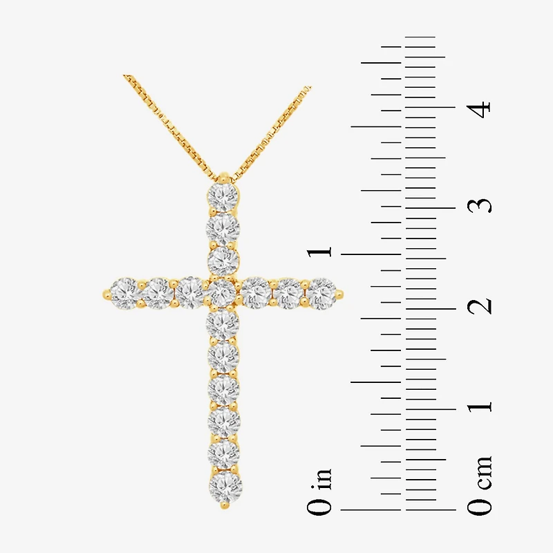 Womens 2 CT. T.W. Natural White Diamond 10K Gold Cross 18 Inch Pendant Necklace
