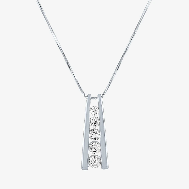 5-Stone Ladder Style (G-H / Si2-I1) Womens 1/3 CT. T.W. Lab Grown White Diamond 10K Gold 18 Inch Pendant Necklace