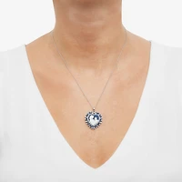 Womens Blue Resin and Simulated Crystal Sterling Silver Cameo Heart Pendant Necklace