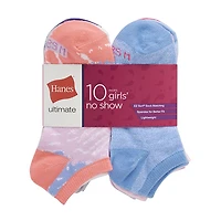 Hanes Big Kid Girls Multi-Pack 10 Pair Low Cut Socks