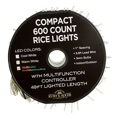 Kurt Adler 600l 49.2 Foot Multicolored Led Rice String Lights