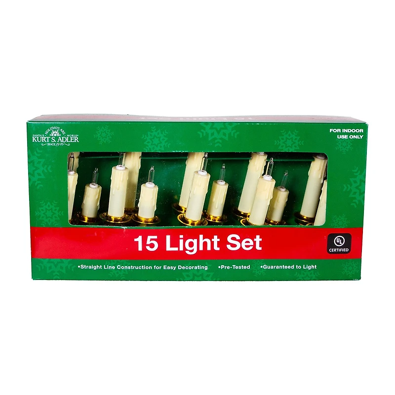 Kurt Adler Ul 15-Light White Triple Candle Extended String Lights