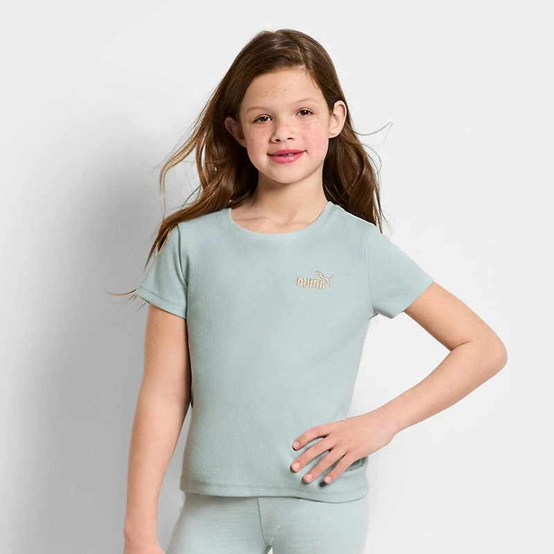 PUMA Rib Big Kid Girls Crew Neck Short Sleeve Embroidered Active T-Shirt