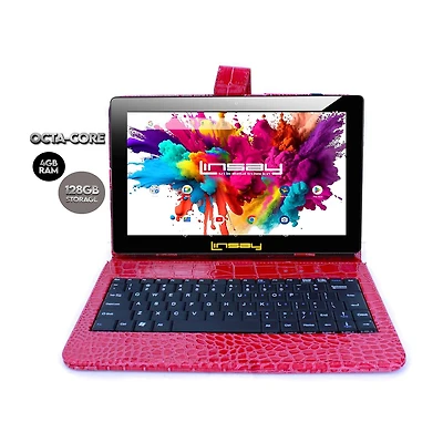 LINSAY® 10.1 Octa Core 128Gb Android 15 Tablet Croc Keyboard