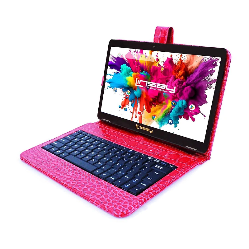 LINSAY® 10.1 Octa Core 128Gb Android 15 Tablet Croc Keyboard