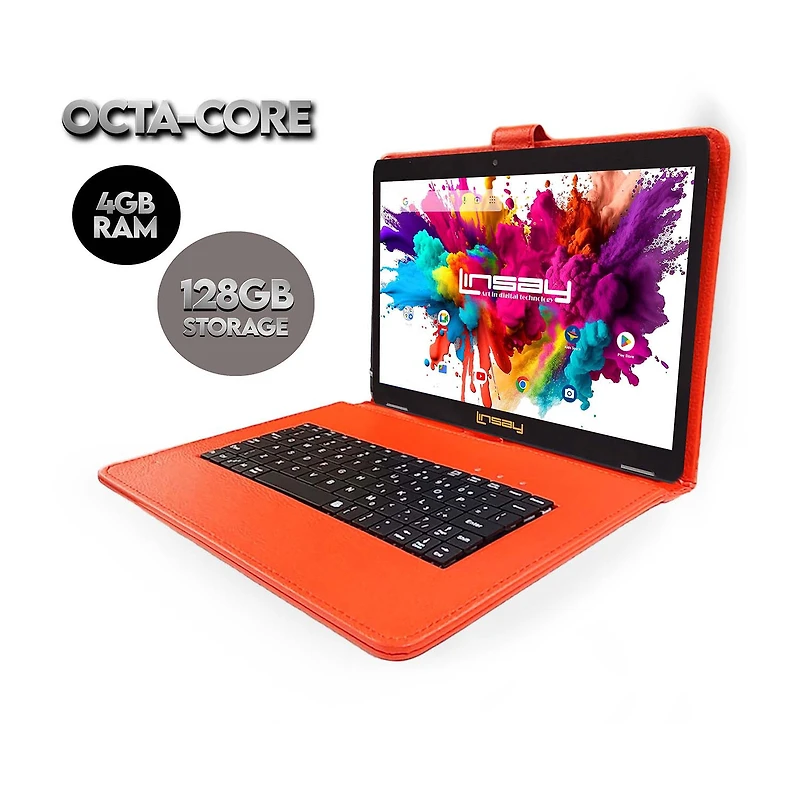 LINSAY® 10.1 Octa Core 128Gb Android 15 Tablet Keyboard