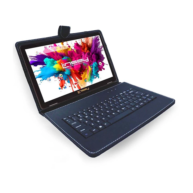 LINSAY® 10.1 Octa Core 128Gb Android 15 Tablet Black Key Bag