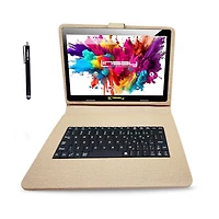 LINSAY® 10.1 Octa Core 128Gb Android 15 Tablet Sand Keyboard