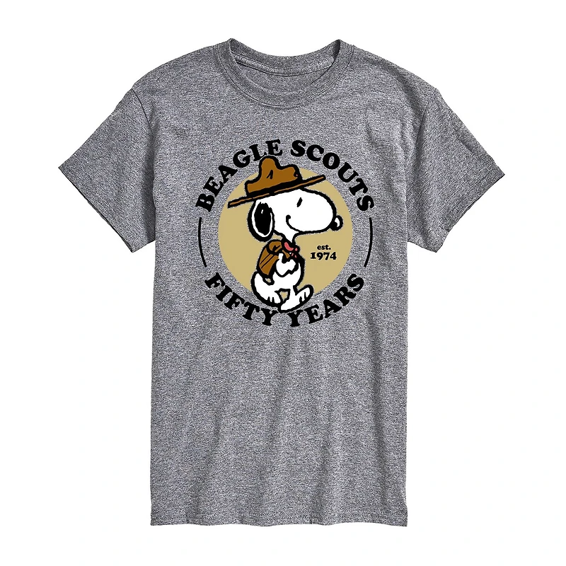 Mens Short Sleeve Beagle Scouts 50 Years Peanuts Graphic T-Shirt