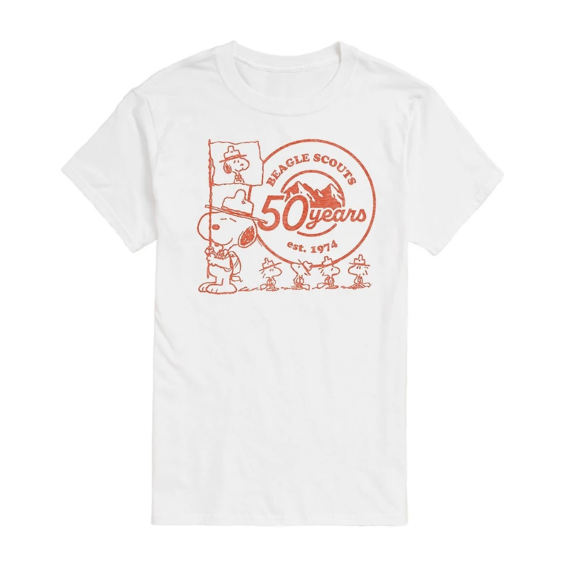 Mens Short Sleeve Beagle Scouts 50 Years Peanuts Graphic T-Shirt