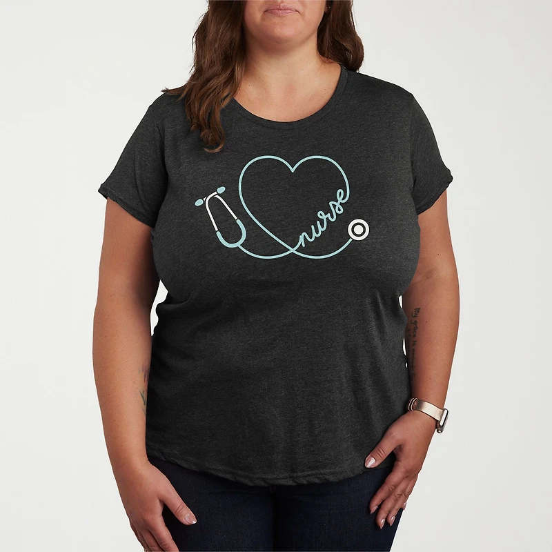 Nurse Womens Plus Crew Neck Short Sleeve T-Shirt