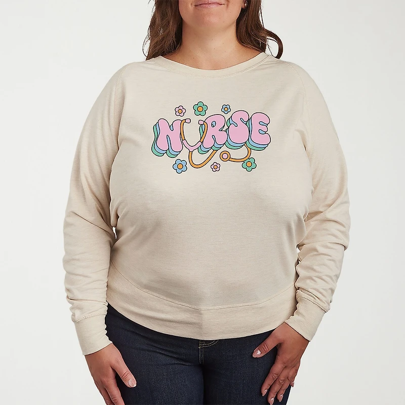 Nurse Womens Plus Crew Neck Long Sleeve T-Shirt
