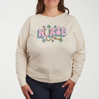 Nurse Womens Plus Crew Neck Long Sleeve T-Shirt