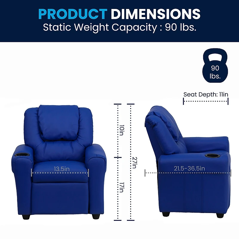 Vana Plush Recliner with Cup Holder for Kids