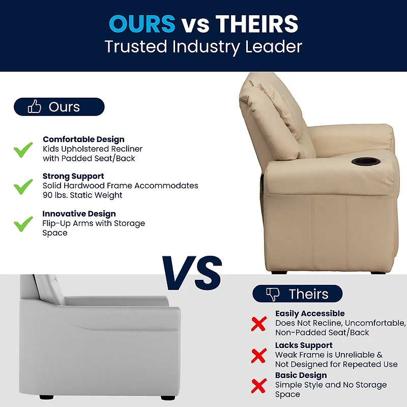Vana Plush Recliner with Cup Holder for Kids