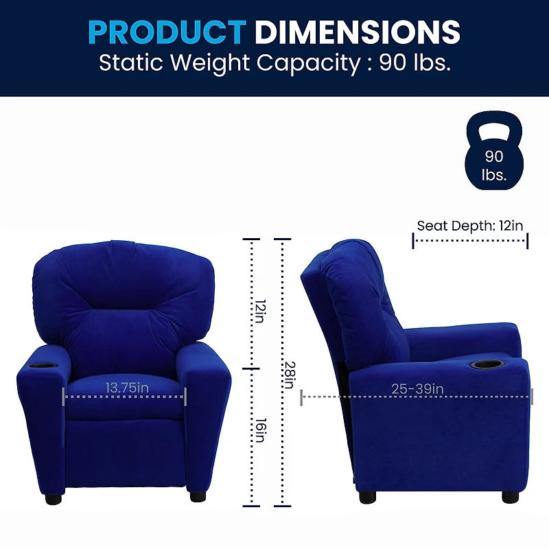 Chandler Plush Recliner with Cup Holder for Kids
