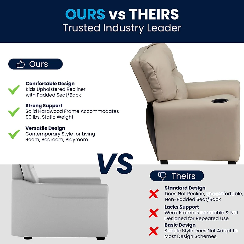 Chandler Plush Recliner with Cup Holder for Kids