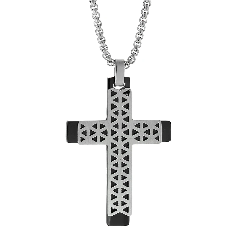 Mens Sterling Silver Cross Inch Pendant Necklace