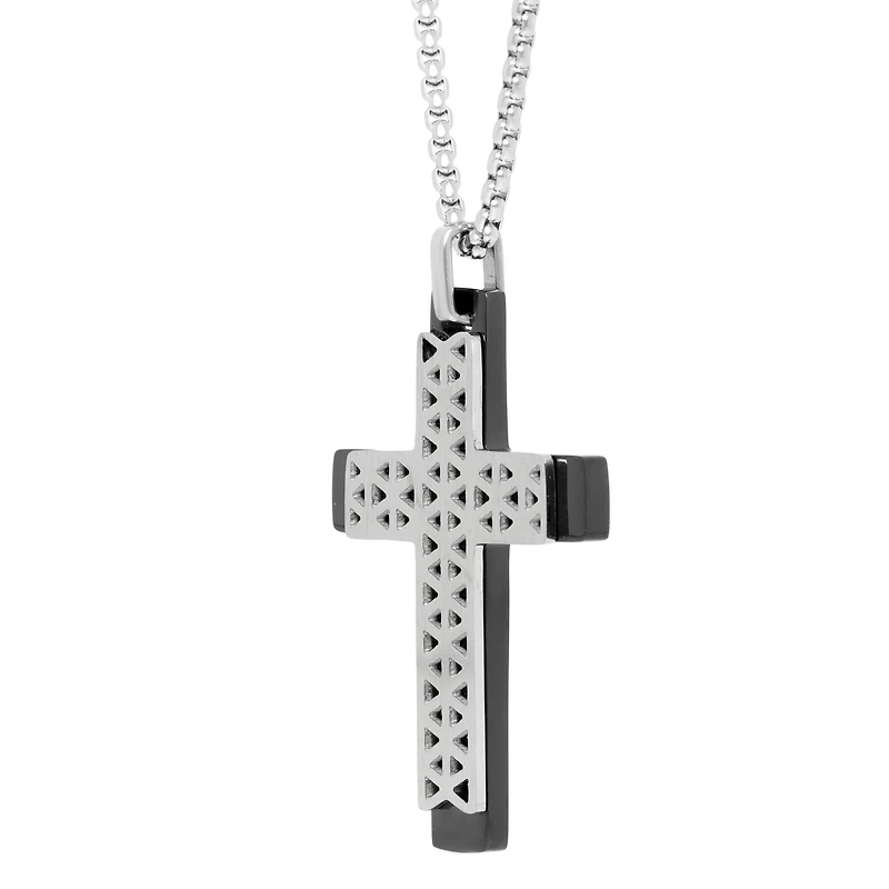Mens Sterling Silver Cross Inch Pendant Necklace