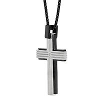Mens White Cubic Zirconia Sterling Silver Cross 24 Inch Pendant Necklace