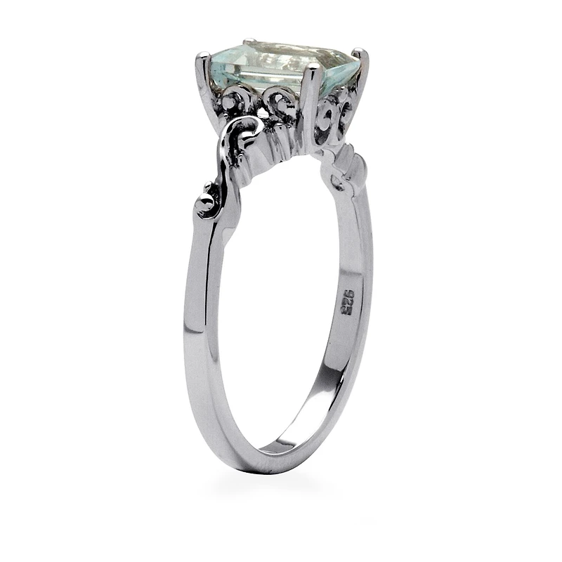 Womens Genuine Blue Aquamarine Platinum Over Silver Cocktail Ring