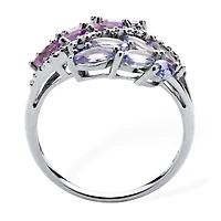 Womens Genuine Purple Amethyst Platinum Over Silver Cocktail Ring