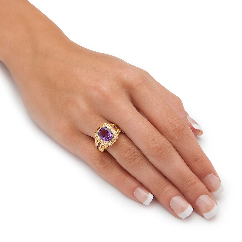 Womens Genuine Purple Amethyst 14K Gold Over Silver Halo Cocktail Ring