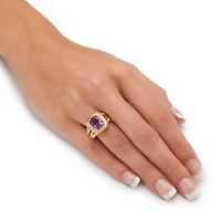 Womens Genuine Purple Amethyst 14K Gold Over Silver Halo Cocktail Ring