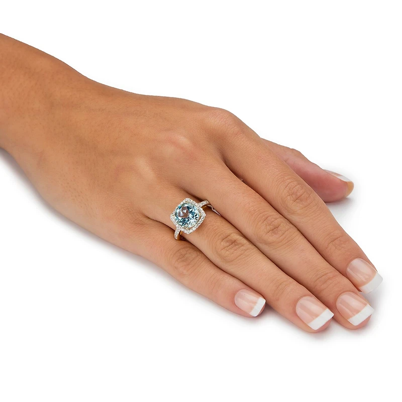 Womens Genuine Blue Topaz 14K Gold Over Silver Cocktail Ring
