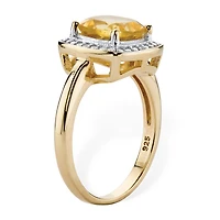 Womens Diamond Accent Genuine Yellow Citrine 14K Gold Over Silver Cocktail Ring