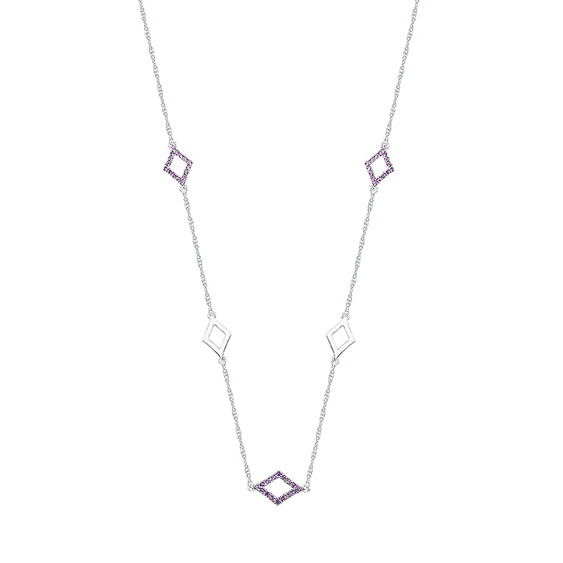 Womens Genuine Purple Amethyst Sterling Silver Diamond 18 Inch Pendant Necklace