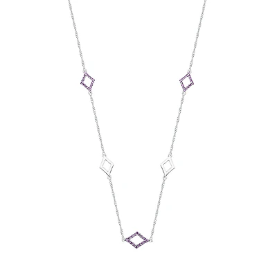 Womens Genuine Purple Amethyst Sterling Silver Diamond 18 Inch Pendant Necklace