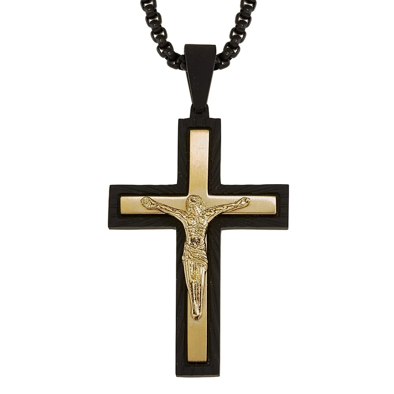 Crucifix Mens Stainless Steel Cross 24 Inch Pendant Necklace
